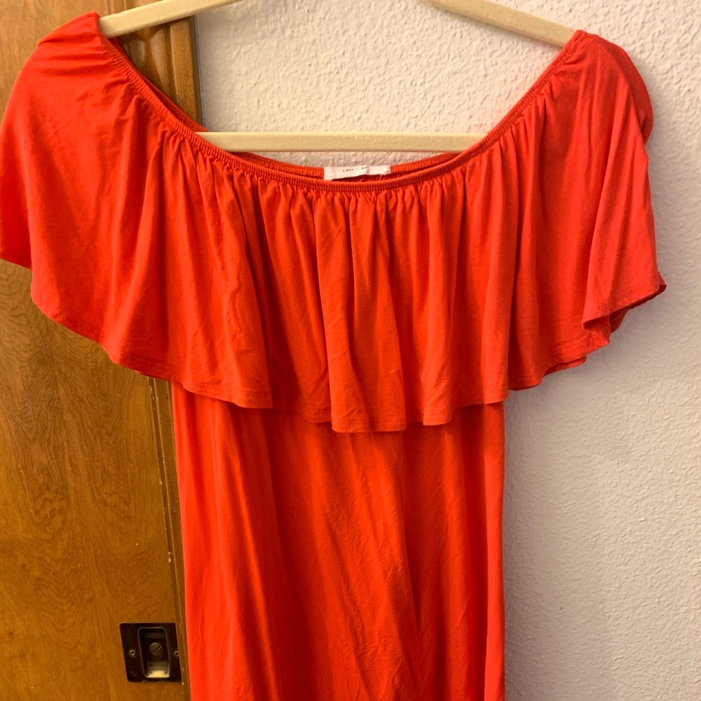 Red off the shoulder shirt